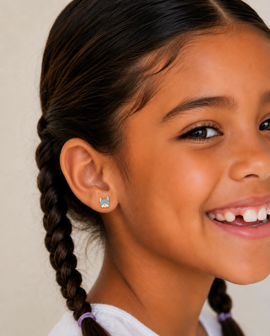 Frenchie Dog Enamel Flat Back Kids Earrings