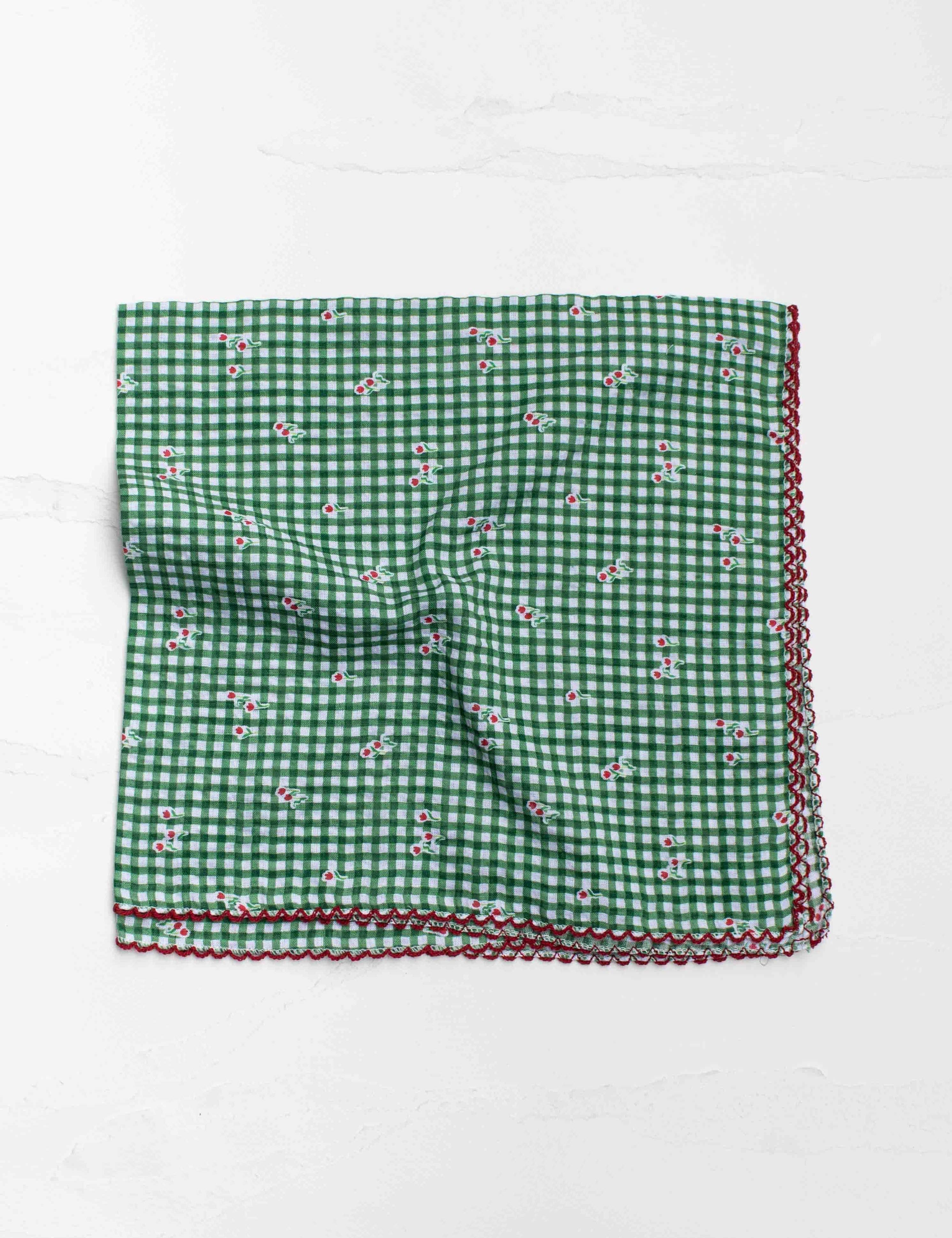 Gingham Floral Cotton Blend Scarf