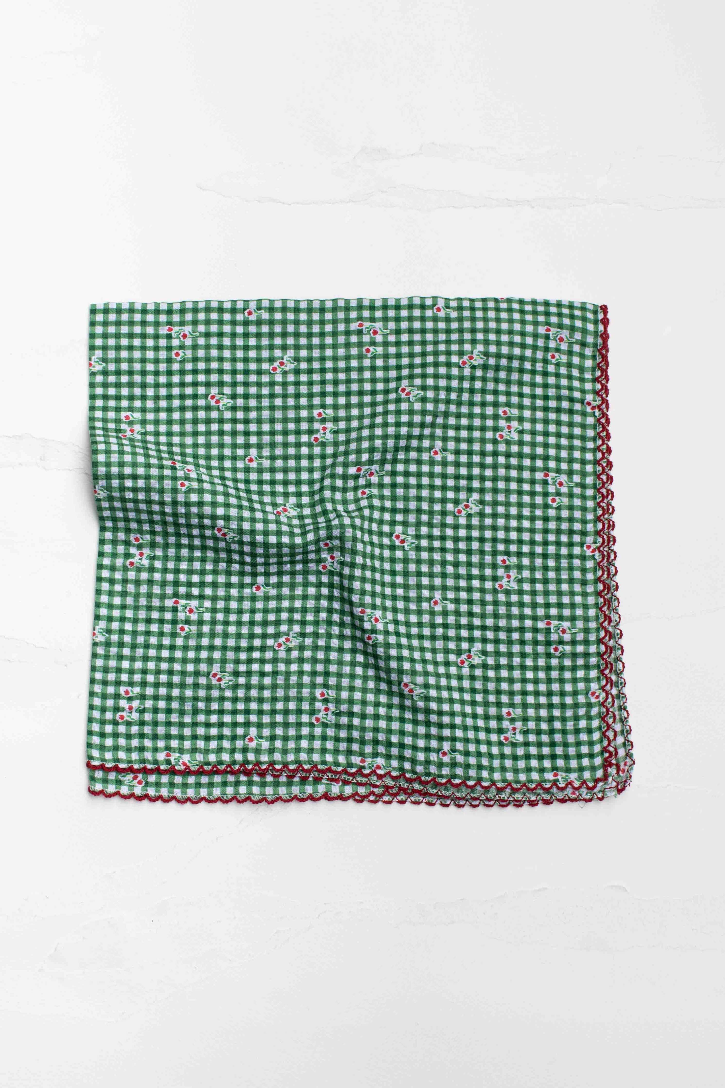 Gingham Floral Cotton Blend Scarf