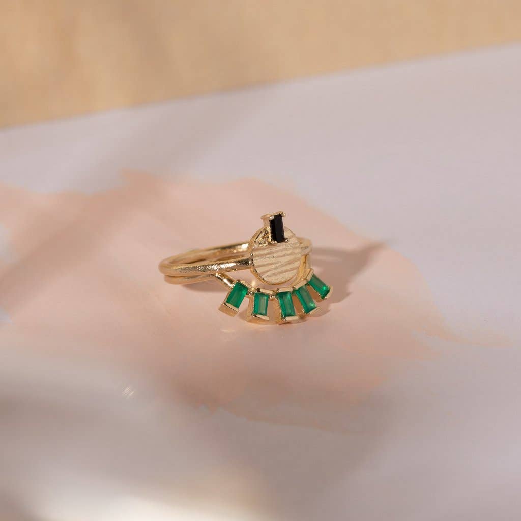 Eyelash Baguette Ring - Green Onyx/Gold