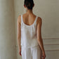 Woven Linen Front Ribbon Tie Detailed Top - White
