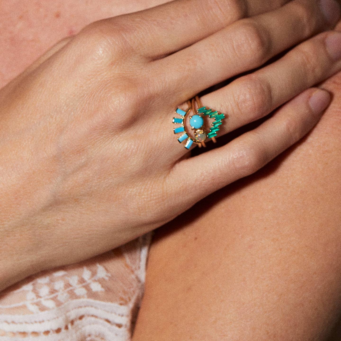 Eyelash Baguette Ring - Turquoise/Gold