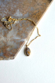 Round Token Necklace - Sagenite Stone, Yellow Bronze + Gold Fill