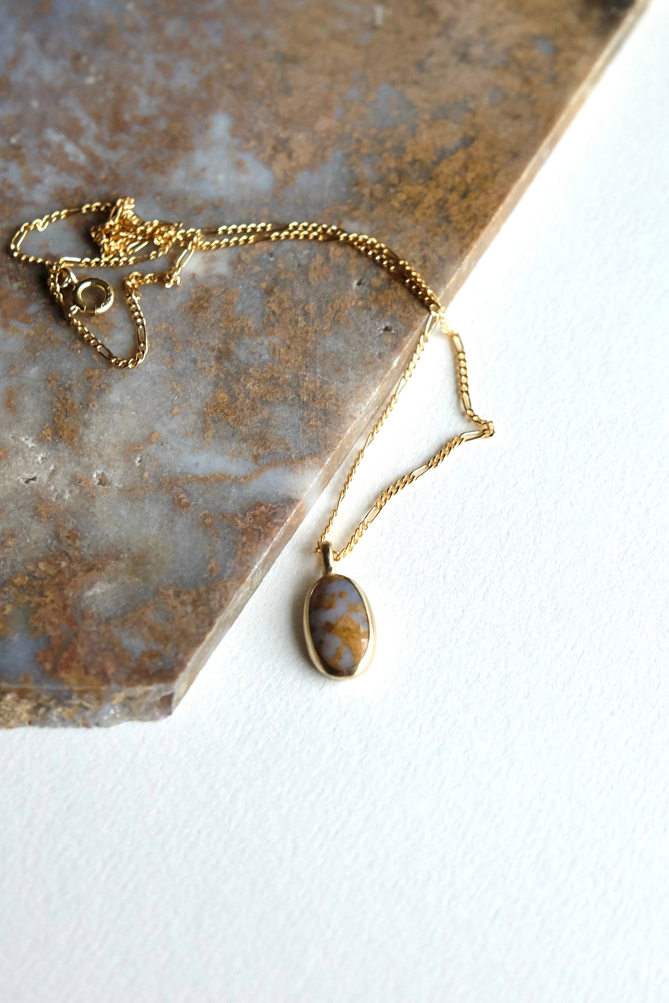 Round Token Necklace - Sagenite Stone, Yellow Bronze + Gold Fill