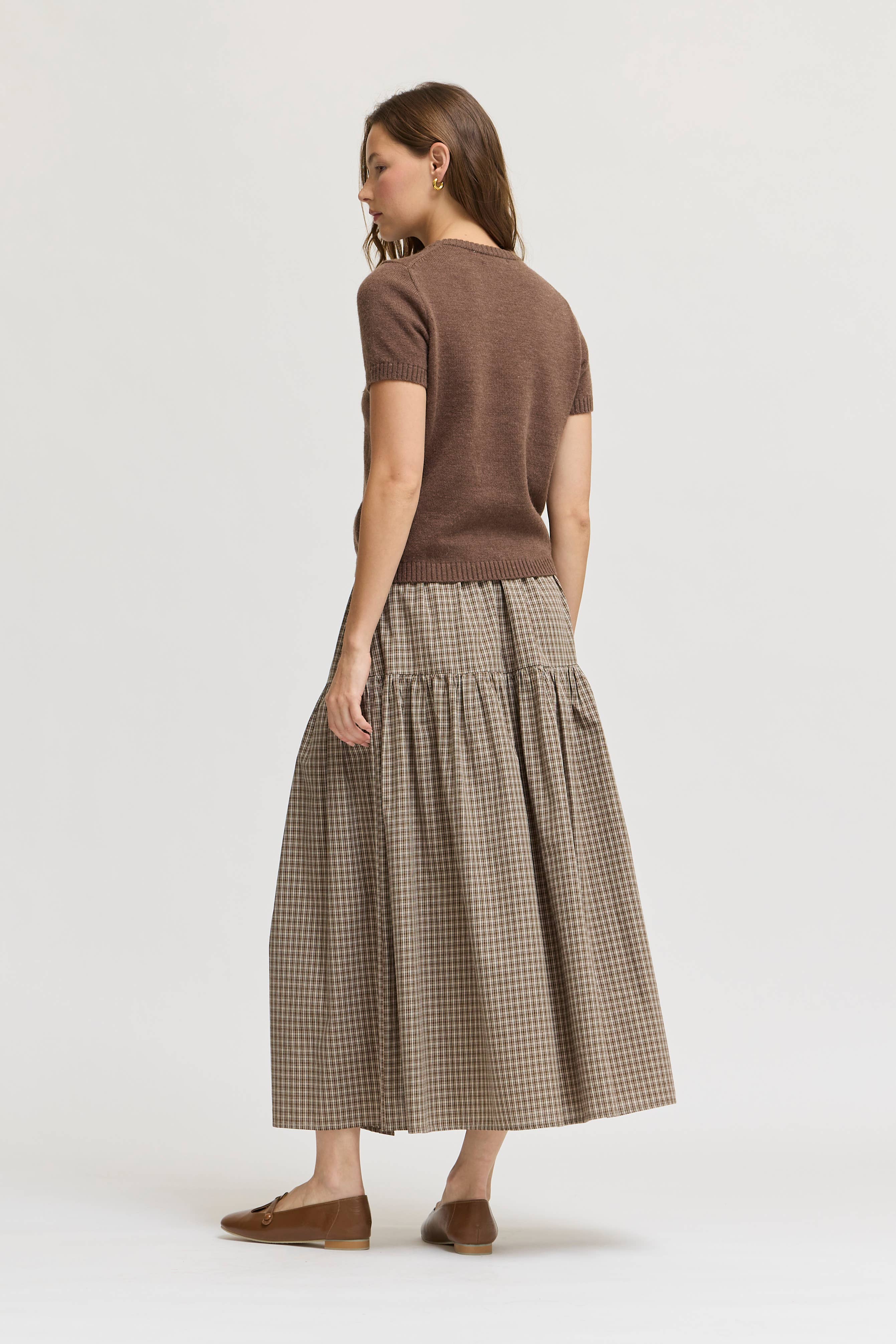 Front Button Check Skirt