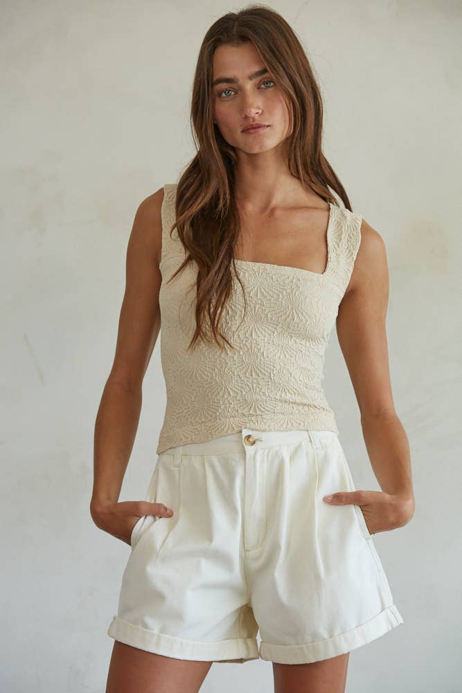 Cotton Pleated Front Wide Leg Shorts
