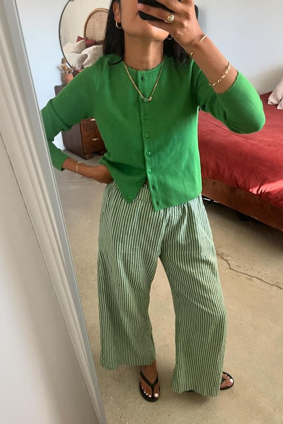 Washed Stripe Trouser - Green