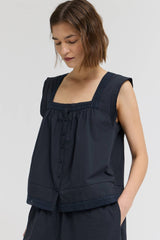 Eyelet Trim Detailed Sleeveless Top