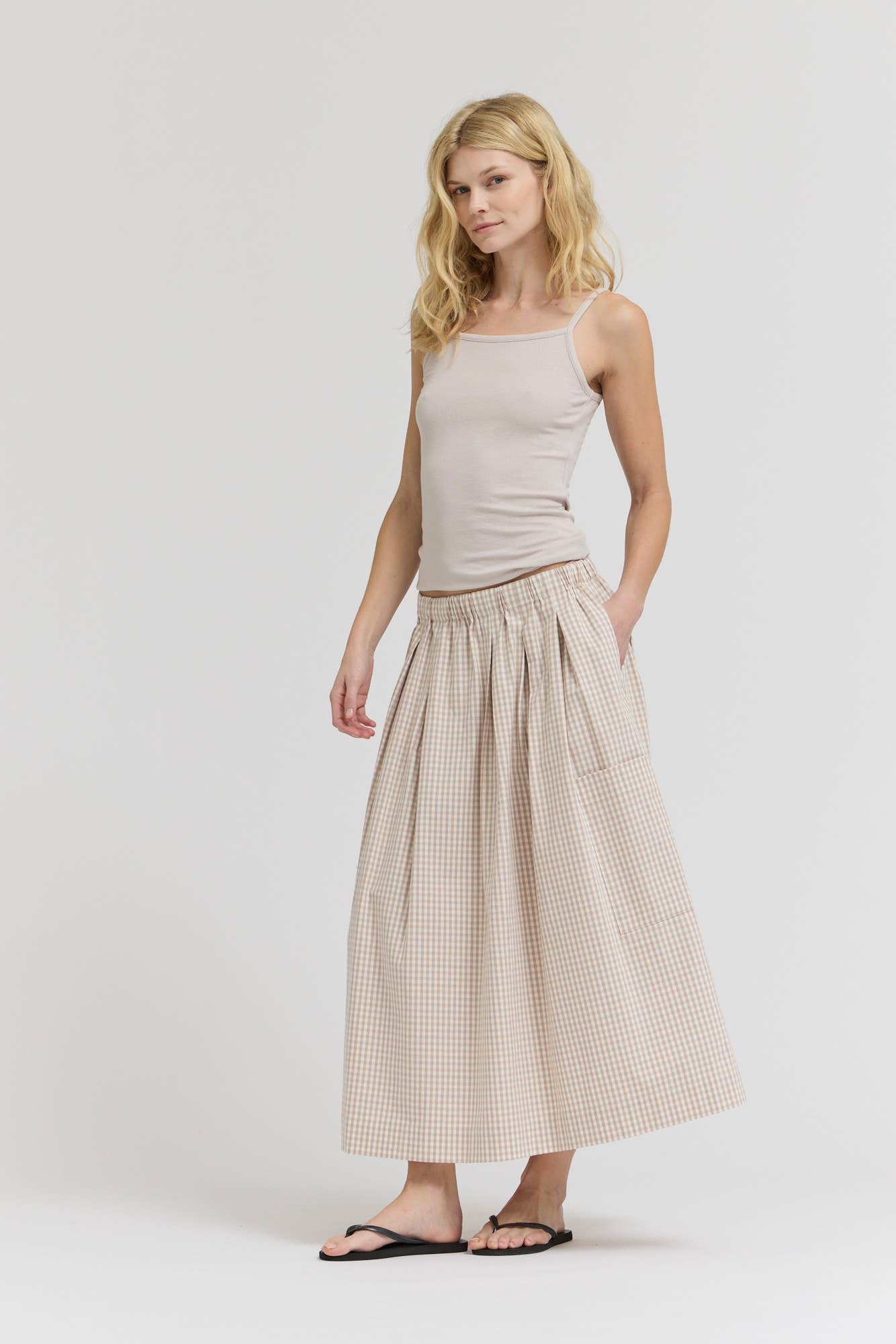 Pleat Waist Gingham Skirt
