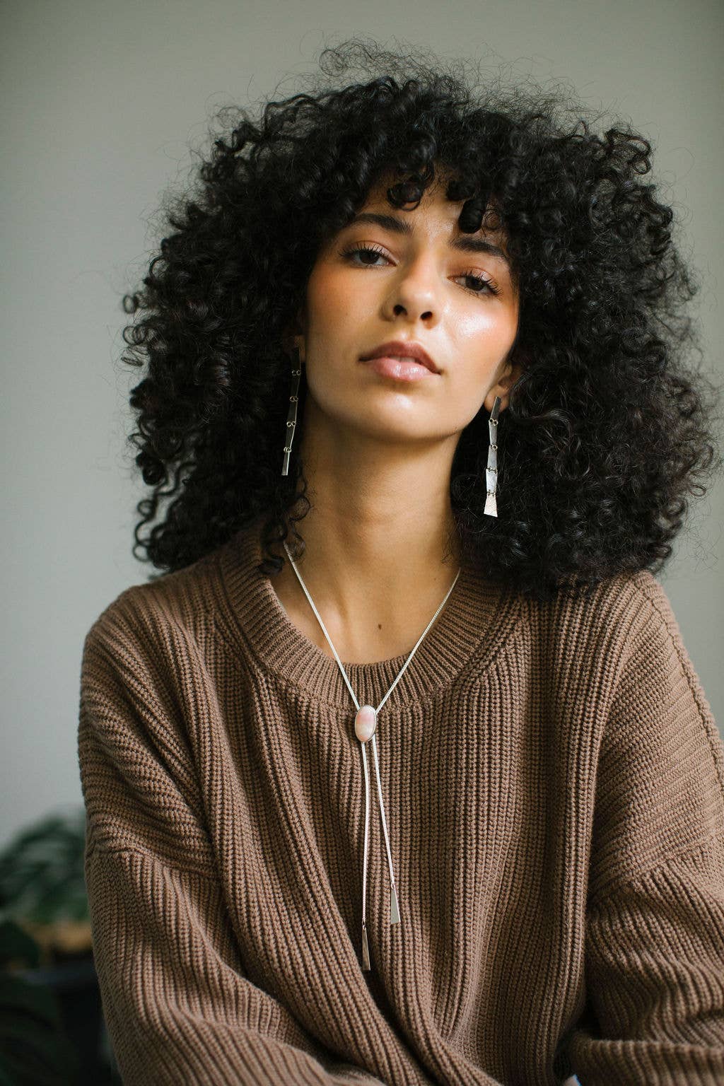 Sterling and Silk Stone Bolo Tie Necklace