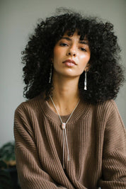 Sterling and Silk Stone Bolo Tie Necklace