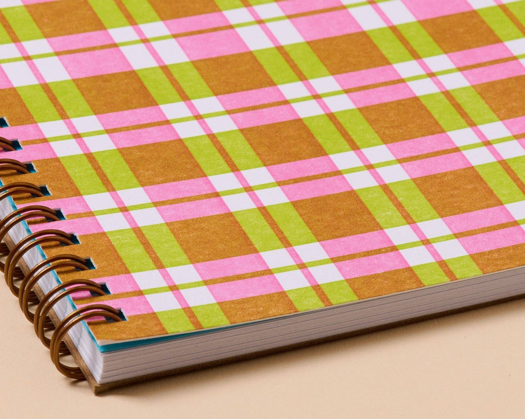 Letterpress A5 Spiral Notebook (Lined)—Gingham
