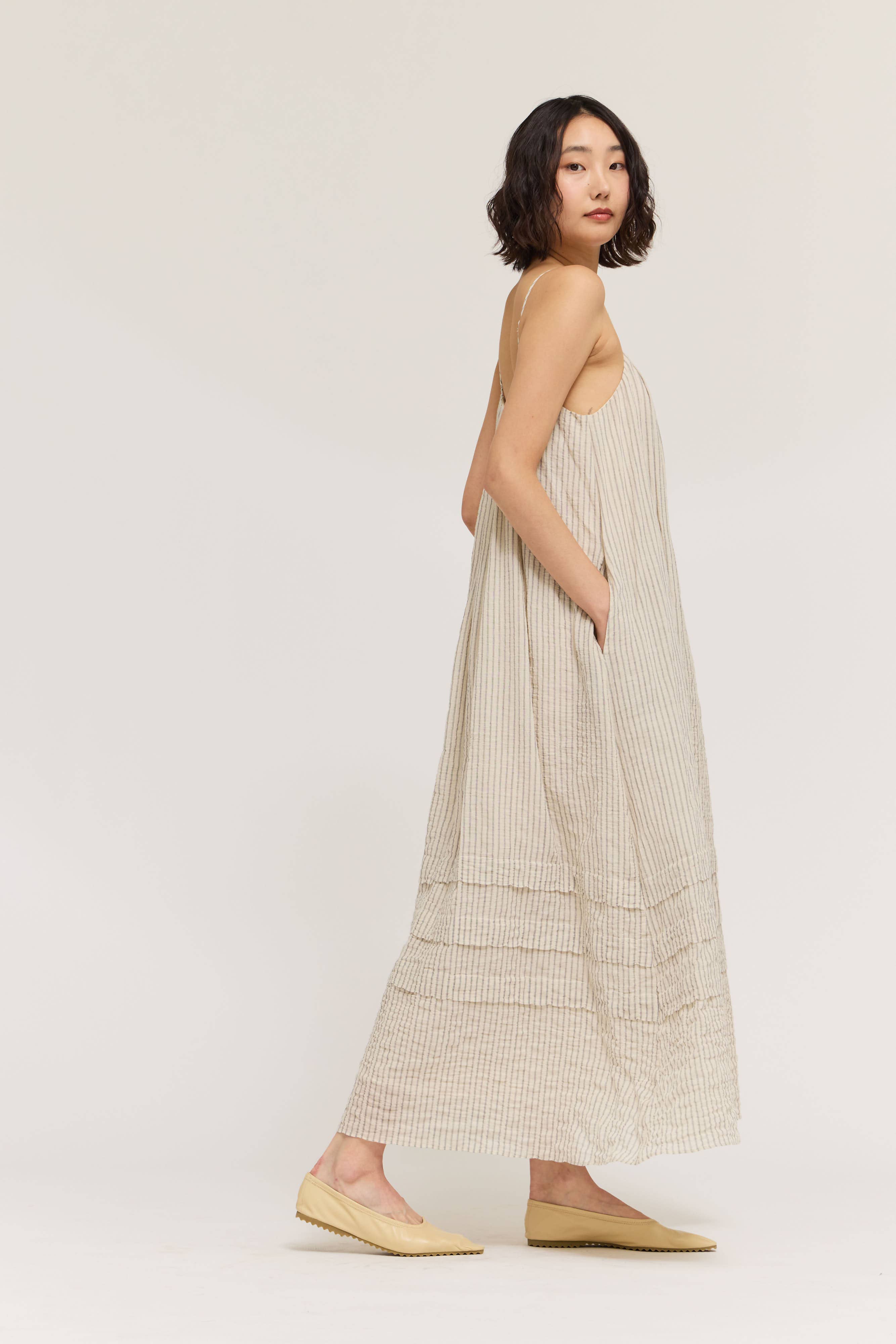 Stripe Pleat Tuck Dress