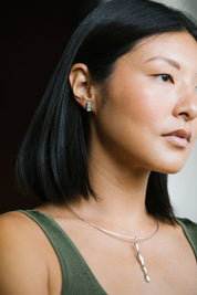 Senita Studs Earrings - Yellow Bronze / Blue-Green Turquoise