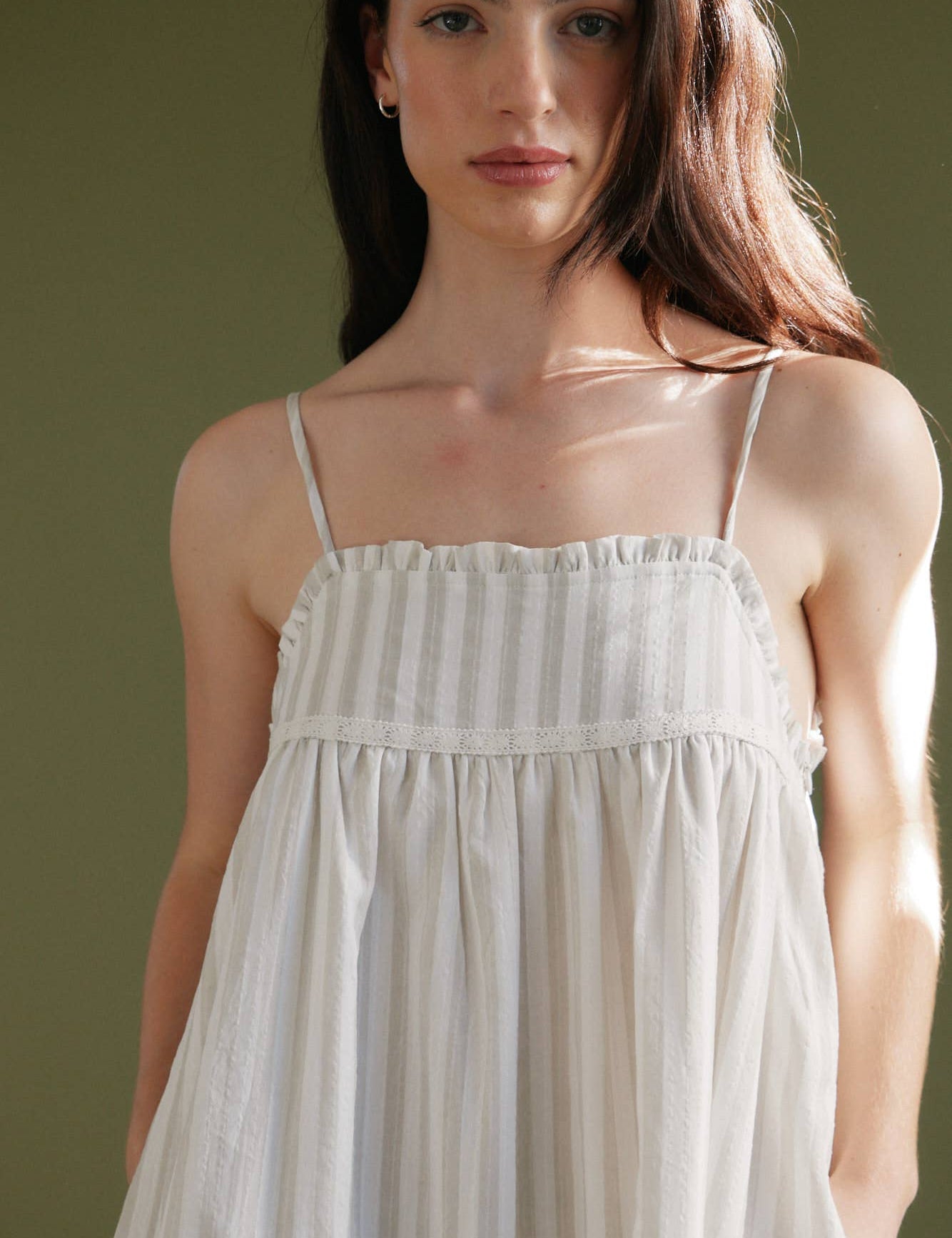 Embroidered Detail Top Stripe Print Dress