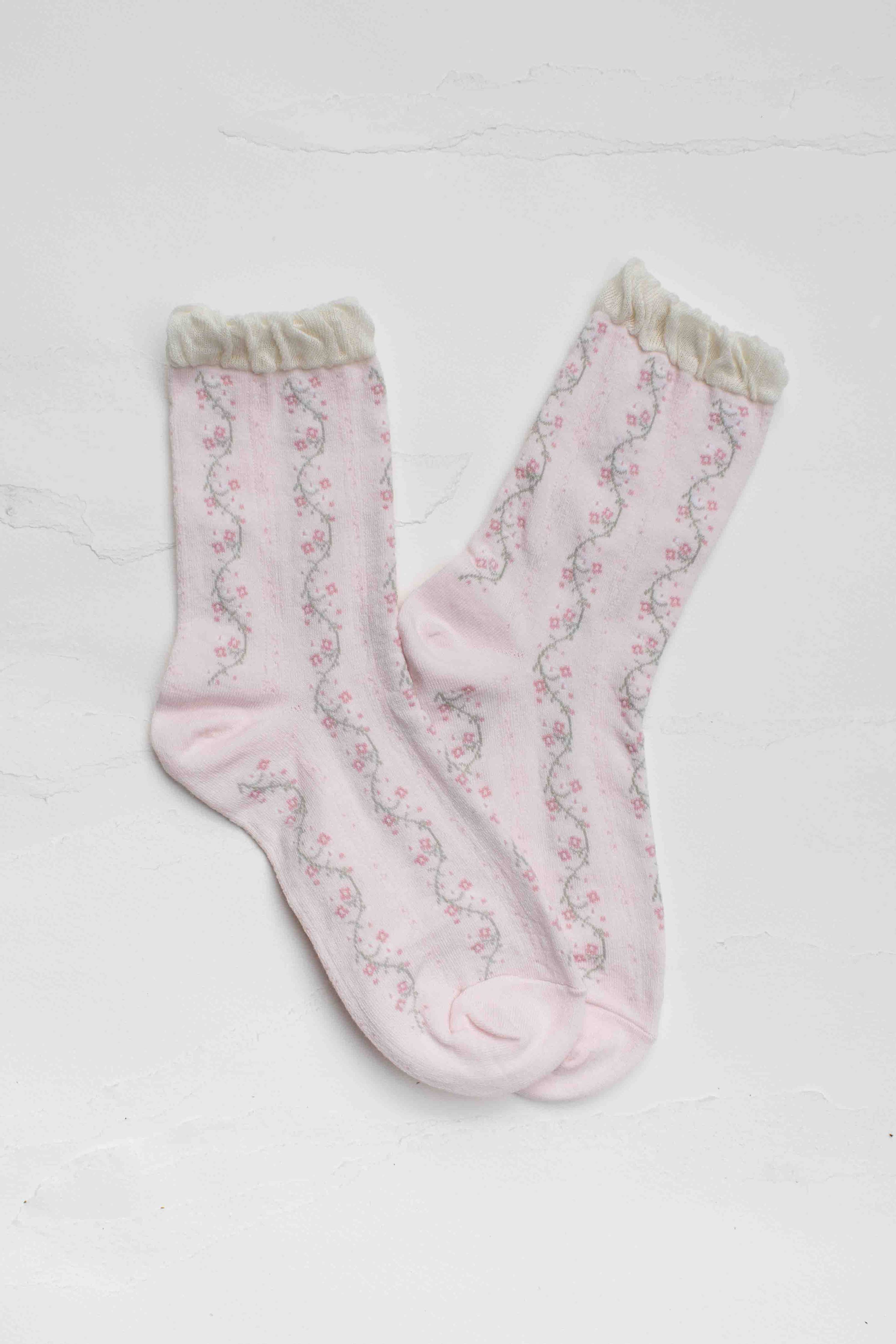 Vintage Floral Vine Crew Socks