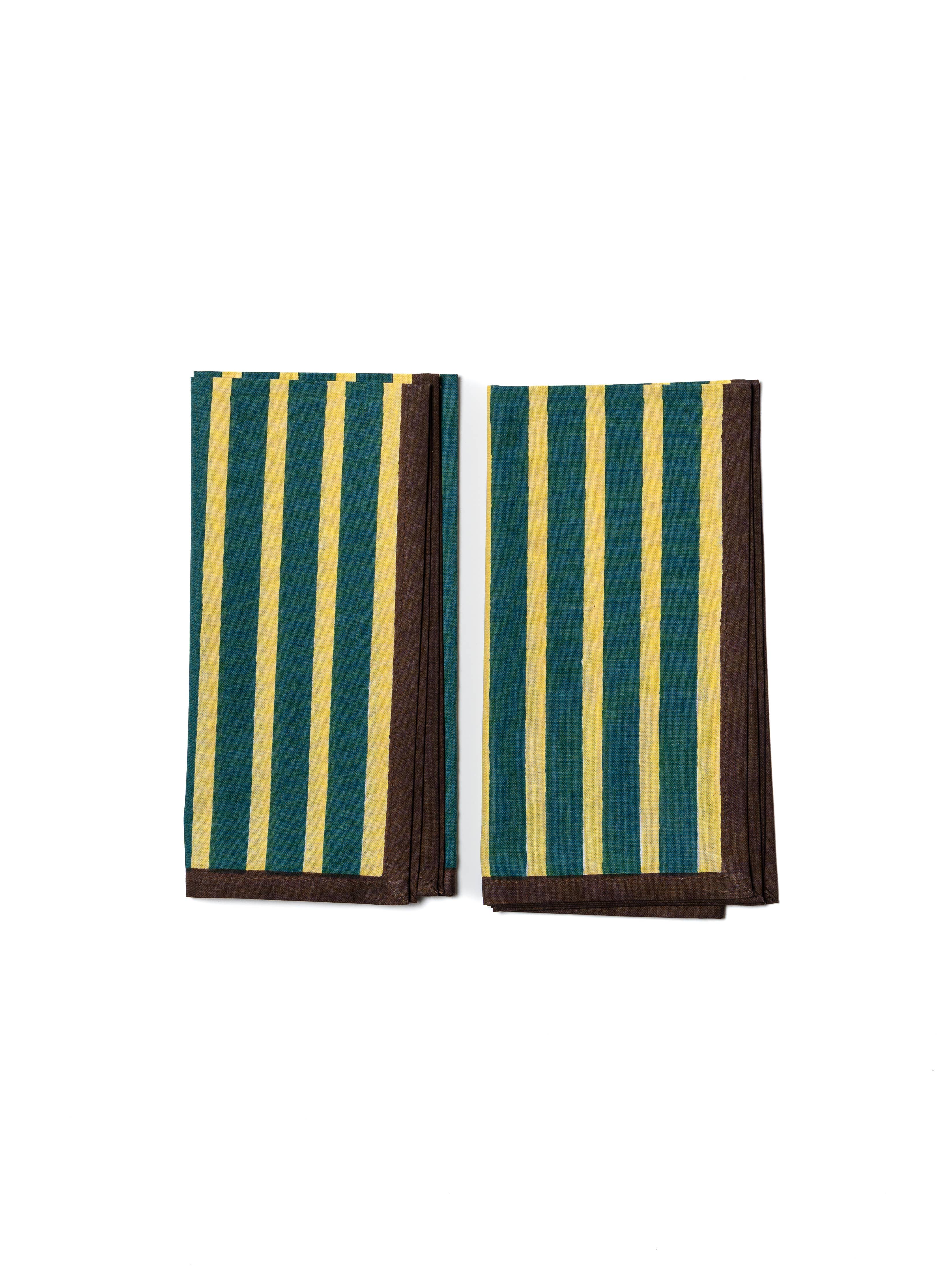 Lemon + Forest Green Block Stripe Napkins
