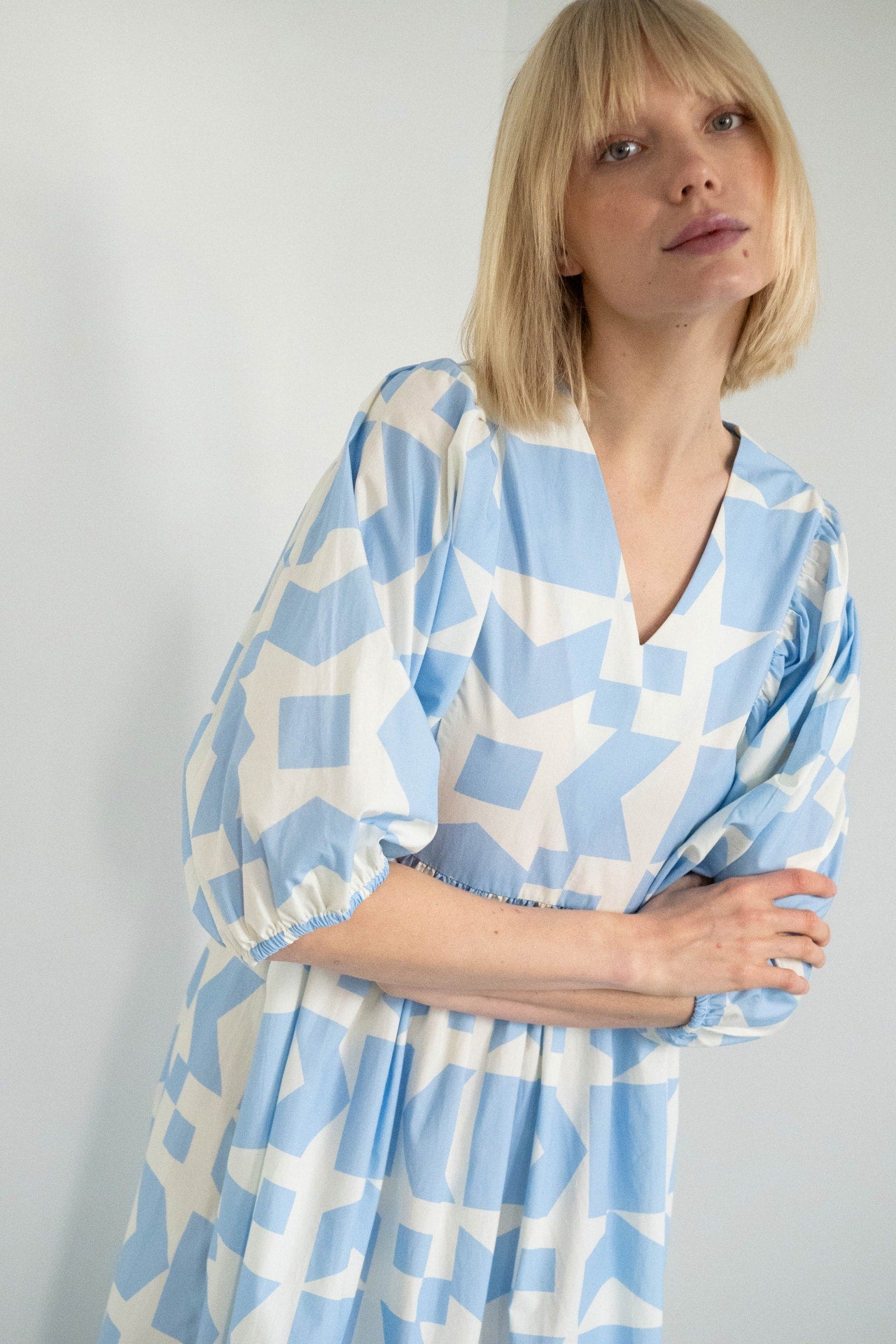 Geometric Voluminous Sleeve Dress